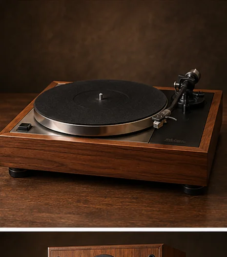 Editorial illustration inspired by vintage Linn Sondek LP12 audio equipment